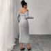Women's Clothing Plus Size Clothes "Elegant Ribbed Square Neck Bodycon Dress – Off-Shoulder Long Sleeve Slit Dress For Women_ecoleips.com