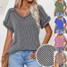 Women's Two Tone Twist Stretch Top V Neck Short Sleeve European American Style Fashion Spring Summer New Arrival_ecoleips.com