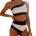 Asymmetric One-Shoulder Bikini Set – High-Waisted Swimwear, Nylon & Spandex Mix, Adjustable Ties For Beach & Pool (White, S/M/L/Xl)_ecoleips.com