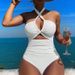 High Waist One Piece Swimsuit for Women Solid Color Sexy Backless Neck Conservative Design_ecoleips.com