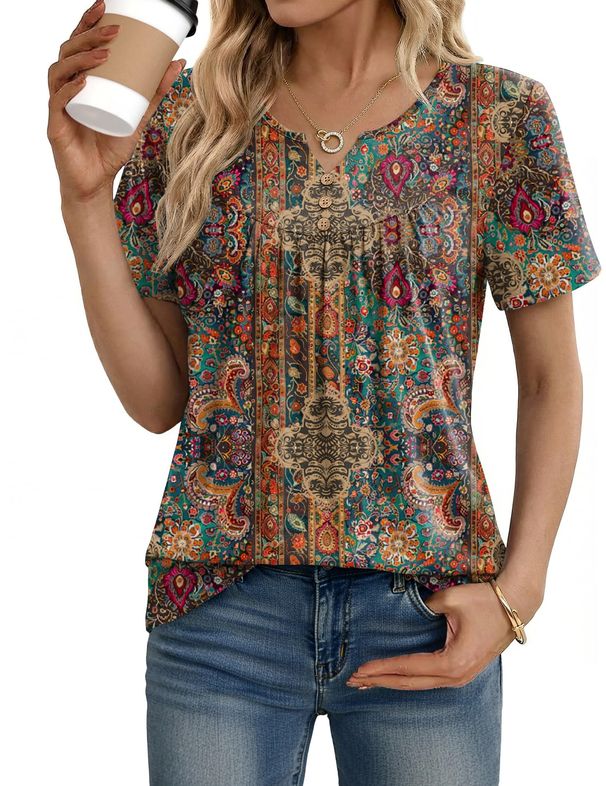 ZEAGOO Womens Summer Tops 2026 Short Sleeve Shirts V Neck Pleated Tunic Tops Work Blouses Business Casual Outfits S-3XL_ecoleips.com