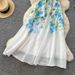 Elegant V Neck Printed Dress For Women Tie Waist Ruffle Sleeve Slimming Long Summer Commuting Resort Style_ecoleips.com