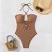 2026 Sexy One Piece Swimsuit European And American Style Pure Alluring Halter Neck Backless Slim Fit Tie up Design_ecoleips.com