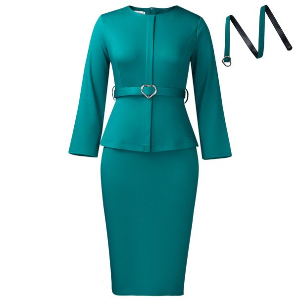 Women's Clothing Fashion Round Neck Elegant Elegant Pencil Dress With Belt | Stretchy Office Wear | High-Waist Bodycon Midi Dress For Women_ecoleips.com
