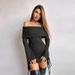 WG115 European And American Cross-border Sexy Off-shoulder Long-sleeve Dress, New Women's Pleated Waist-cinching Bodycon_ecoleips.com