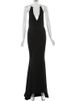 Mozision Metal Ring Halter V Neck Sexy Maxi Dress Women Elegant Black Off-shoulder Backless Bodycon Club Party Long Dresses_ecoleips.com