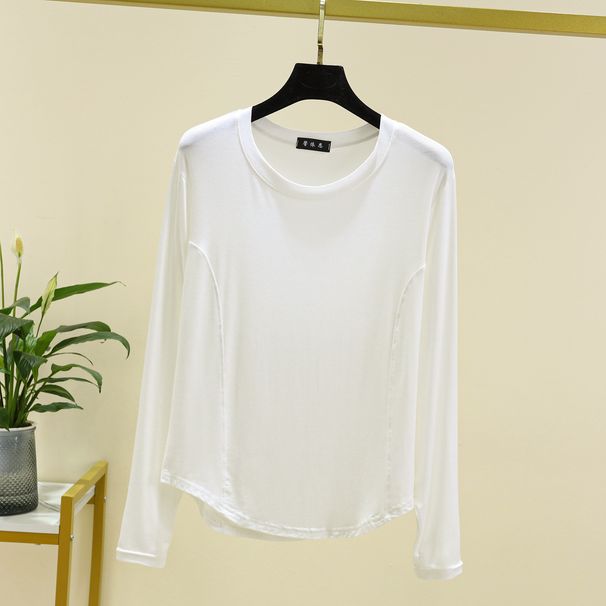 Modal Women's Large Size Round Neck Long-sleeved T-shirt Spring And Autumn Thin Long-sleeved Bottoming Shirt Casual Outerwear Top_ecoleips.com