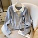 Elegant Notch Lapel Knit Cardigan For Women - Winter Staple With Fake Two-Piece Design, 3D Effect, Long Sleeve (Gray/Black/Red/Khaki/Beige)_ecoleips.com