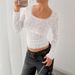 Women's Clothing U Neck Long Sleeved Lace Trim Slim T Shirt Tops For Women_ecoleips.com