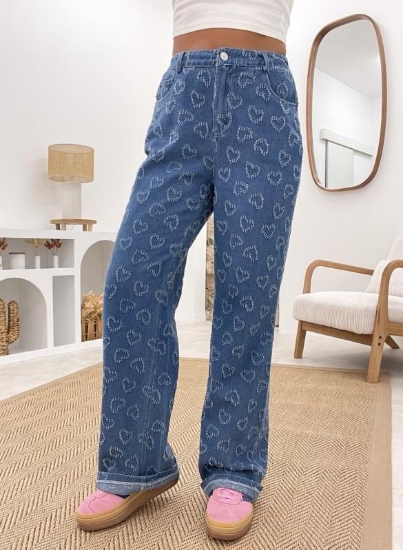 Women's Clothing Autumn And Winter New Casual Denim Trousers Love Hook Flower Washed Straight Jeans Women's_ecoleips.com