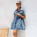 Summer And Autumn New European And American Women's Clothing Short Sleeved Pocket Loose Shirt Dress Denim Dress_ecoleips.com