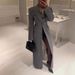 Elegant Single-Breasted Long Coat For Women – Gray Trench Coat With Notched Lapel, Polyester Blend, Slim Fit, Versatile For Work & Evening_ecoleips.com