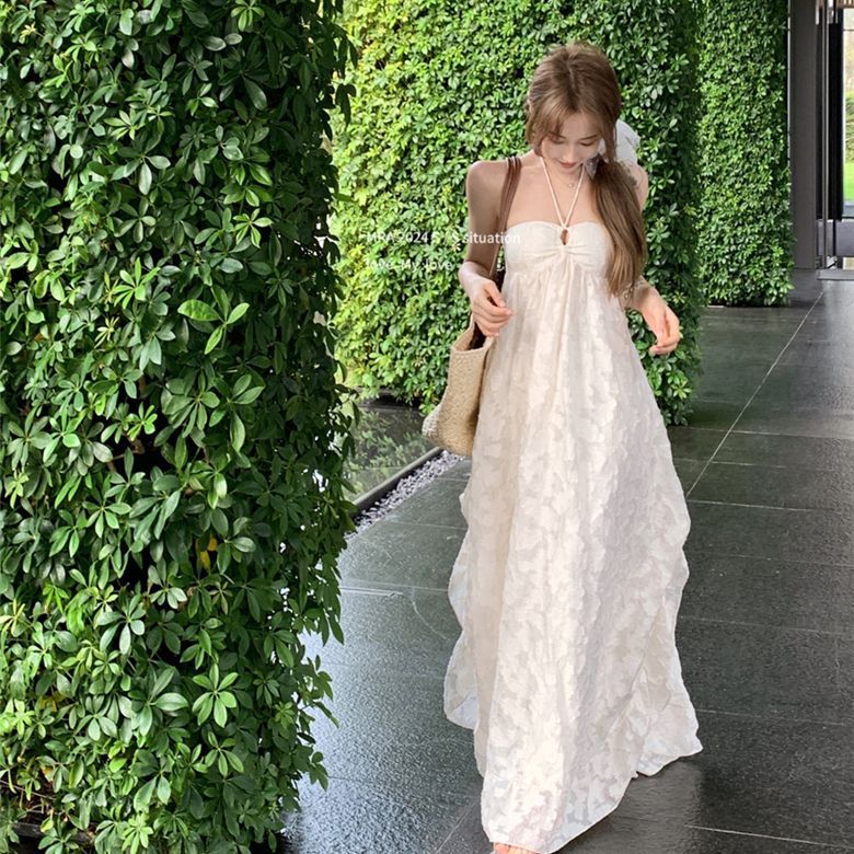 Women's Clothing Women's Backless Halter Neck Dress Beach Vacation Style Padded Bra Alluring Hollow Midi Dress Spring Summer_ecoleips.com