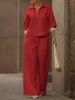 Women's Relaxed Blouse & Pants Set - Elevated Casual Two-Piece With Shirt Collar_ecoleips.com