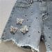 2025 Summer New Versatile Design Hot Pants High Waist Slim Three Dimensional Flower Stickers Ins Denim Shorts For Women_ecoleips.com