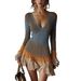 European And American Women's Clothing Independent Site 2026 Spring/Summer Long-Sleeve Knitted V-Neck Short Skirt_ecoleips.com