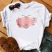 Cross-border Supply Women's Tops, Popular Pink Heart Letter Round-neck T-shirt, Retro Cartoon White Short-sleeve T-shirt_ecoleips.com
