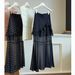 Black Ruffled Midi Skirt for Women Summer Style Elegant Design Mesh Paneling High Waist Slimming Flowing Bodycon Long Skirt_ecoleips.com
