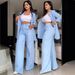 Women's Clothing Elegant Solid Color Split Sleeve Lapel Suit Pocket Straight Pants Suit_ecoleips.com