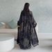 Middle East Women's Chiffon Cardigan Robe Set with Headscarf Printed Jacket Dubai Abaya Casual Two Piece Outfit_ecoleips.com