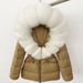 Luxury Faux Fur Trim Hooded Down Jacket For Women, Slim Fit Waist Belt, Warm Winter Coat With Detachable Fox Fur Collar, Polyester Shell_ecoleips.com