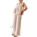 Women's Clothing 2 Piece Pants Suit Striped Front Open Vest Top Wide Leg Casual Pants Summer_ecoleips.com