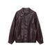 Aria Basics Sisann Modern Street Style American Retro PU Lapel Loose Slimming Leather Jacket SN8098_ecoleips.com