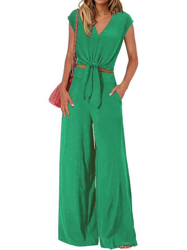 Women's Clothing Wide Leg Pants Outfit Set Fashion Casual Set Loose Two Piece Set_ecoleips.com