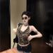 American-style Leopard Print Halter Neck Camisole For Women, Summer Thai-style Sexy Low-cut Tube Top_ecoleips.com