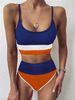 Women's Sexy High-Waisted Two-Piece Swimsuit 2020 European And American Foreign Trade Ribbed Fabric Patchwork Bikini Set 9654_ecoleips.com