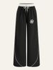 Women's Casual Wide Leg Trousers Elegant Stylish Camellia Print White Side Trim 9016 Print Fashionable Pants_ecoleips.com