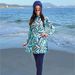 Women's Clothing Women's Two-piece Swimsuit Long-Sleeved Trousers Sunscreen Round-Neck Leaf Pattern Skirt Surfing Suit_ecoleips.com