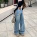 Women's Light Blue Rhinestone Jeans Spring New Arrival Heavy Duty Loose Fit Straight Leg Wide Leg Casual Fashion Office Lady Pants_ecoleips.com