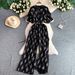 Women's Sexy V Neck Jumpsuit Single Breasted Slimming Printed Wide Leg Trousers Tie Waist Summer Romper_ecoleips.com