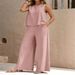 2027 Summer Fashion Elegant Women O-Neck Sleeveless Vest + Wide-Leg Pants Two-Piece Pure Color Casual Sets_ecoleips.com