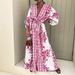 Women's Elegant V Neck Button Down Printed Full Skirt Dress Spring Summer New Style Relaxed Everyday Wear Comfortable Feshion_ecoleips.com