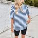 Women's Clothing Summer Loose Casual Striped Color Matching Round Neck Five Point Sleeve T Shirt Female_ecoleips.com