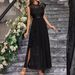 Women's Clothing Elegant Lace Chiffon Slim Fit Slit Solid Color Ladies Dress_ecoleips.com