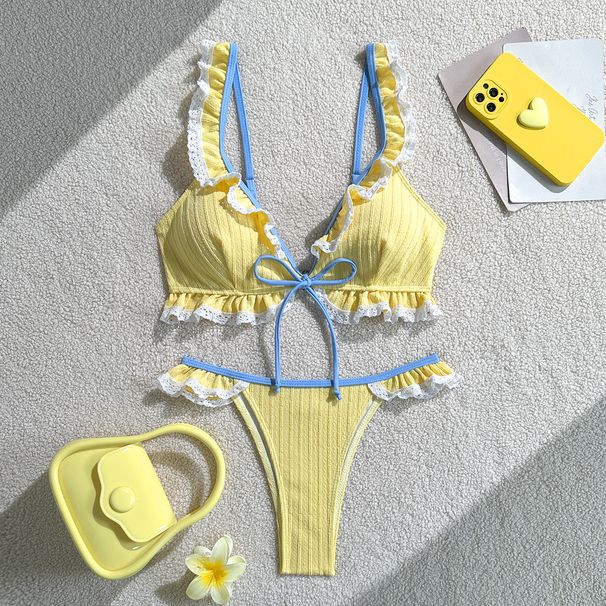 Women's Clothing Women's Sexy Tie-Up Solid Color Swimsuit Style Two Piece Bikini Style Beach & Pool Ready_ecoleips.com