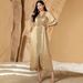 Women's Clothing Elegant Champagne Lace Embellished Abaya Evening Gown – Handcrafted Beaded Detail, Long Sleeve Maxi Dress For Special Occasions_ecoleips.com