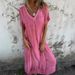 Fashionable Cotton And Linen V-Neck Semi-Formal Dress_ecoleips.com