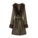 Women's Long Wool Blend Trench Coat With Detachable Faux Fur Collar – Elegant Belted Overcoat For Autumn & Winter_ecoleips.com