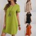 Women's Clothing New V Neck Cotton And Linen Short Sleeved Dress_ecoleips.com