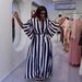 Women's Elegant Boho Chic Maxi Dress Long Sleeve Batwing Striped Print Belted Waist Tunic Loose Fit Summer Dress_ecoleips.com