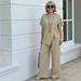2026 Women's Summer 2-Piece Set European American Style Cross-Over Striped Short Sleeve Shirt Loose Trousers Outfit_ecoleips.com
