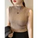 2026 Summer Turtleneck Ribbed Tank Tops Women Camisole Sleeveless Slim Female Stripe Croped Vest Casual Solid Camis Top_ecoleips.com