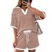 Women's Casual Striped Sweater Set Short Sleeve Spring Summer New Arrival Clothing_ecoleips.com