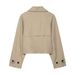 Double-Breasted Short Trench Coat – Parisian Café Core (Polyester, Tailored Collar, Spring Neutral Palette)_ecoleips.com
