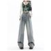 Casual Oversized Two-Piece Top With Vintage Blue Wide-Leg Jeans – Comfortable & Stylish Outfit Set_ecoleips.com