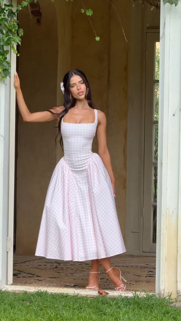 Women's Sexy Sweet Plaid Halter Tie Belt Smocked Maxi Dress – Casual Summer Gown 2026_ecoleips.com